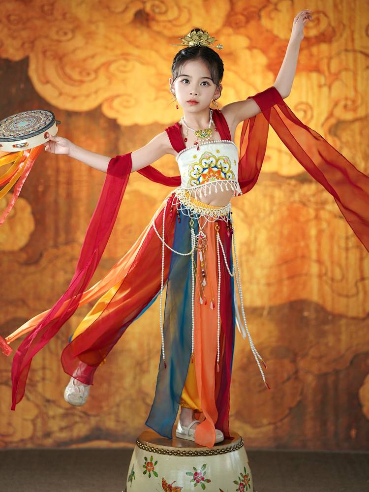 Children's Flying Drum Performance Service Western Dunhuang Dance Dance Service Girls Classical Dance Exotic Style National Performance Service