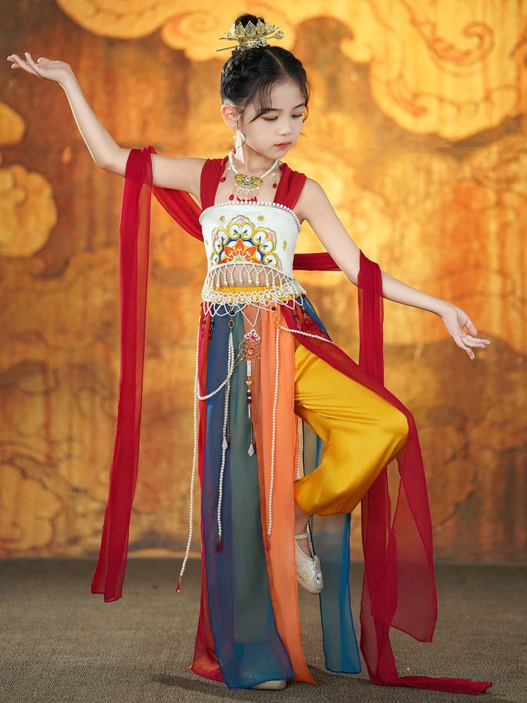 Children's Flying Drum Performance Service Western Dunhuang Dance Dance Service Girls Classical Dance Exotic Style National Performance Service