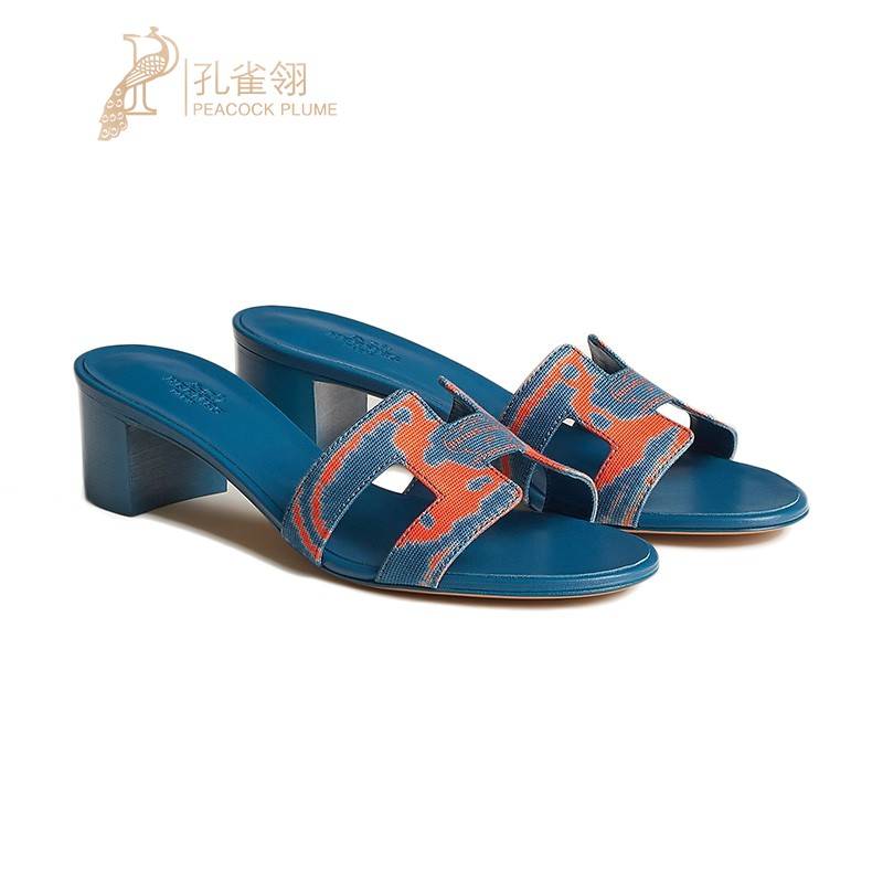 HERMES/Hermes Women's Shoes New Cotton Canvas Faber Printing Pattern Casual High Heels