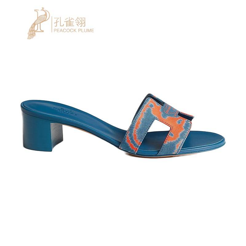 HERMES/Hermes Women's Shoes New Cotton Canvas Faber Printing Pattern Casual High Heels