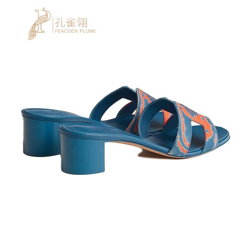 HERMES/Hermes Women's Shoes New Cotton Canvas Faber Printing Pattern Casual High Heels