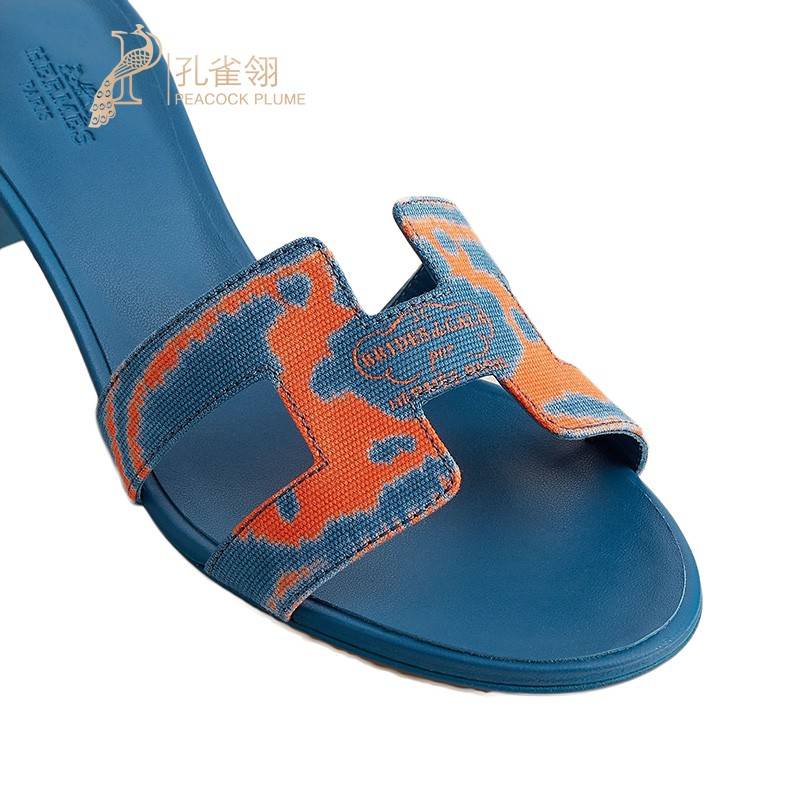 HERMES/Hermes Women's Shoes New Cotton Canvas Faber Printing Pattern Casual High Heels