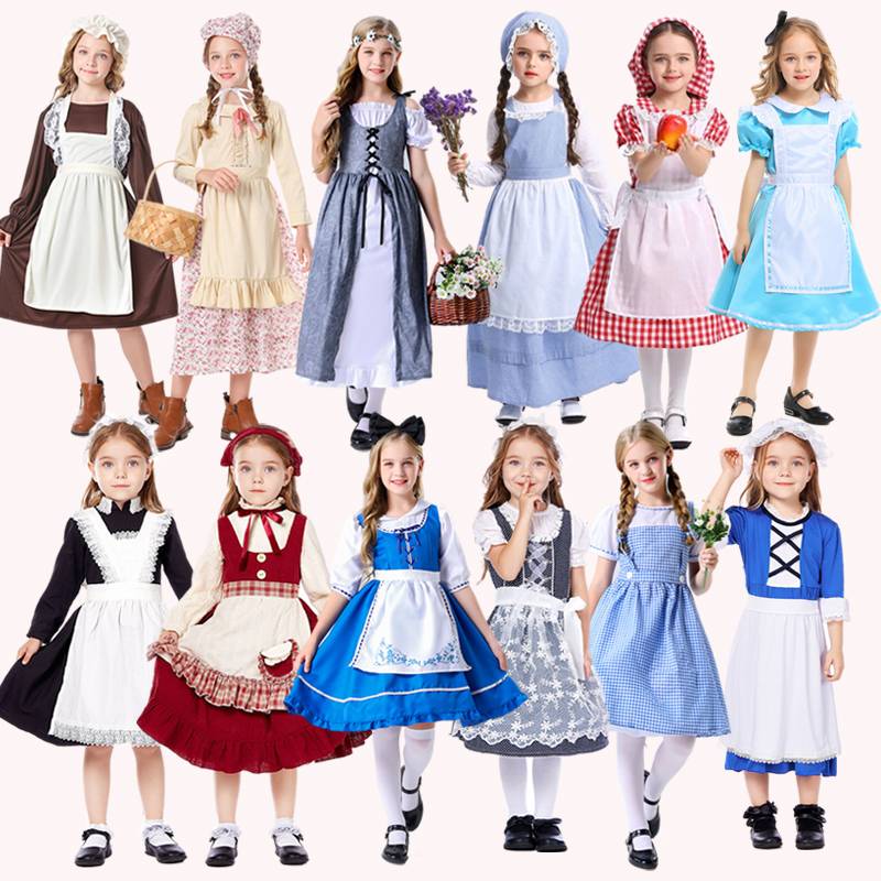 European medieval civilian clothing boys and girls, poor, play clothes, girls sell small boys European and American clothing