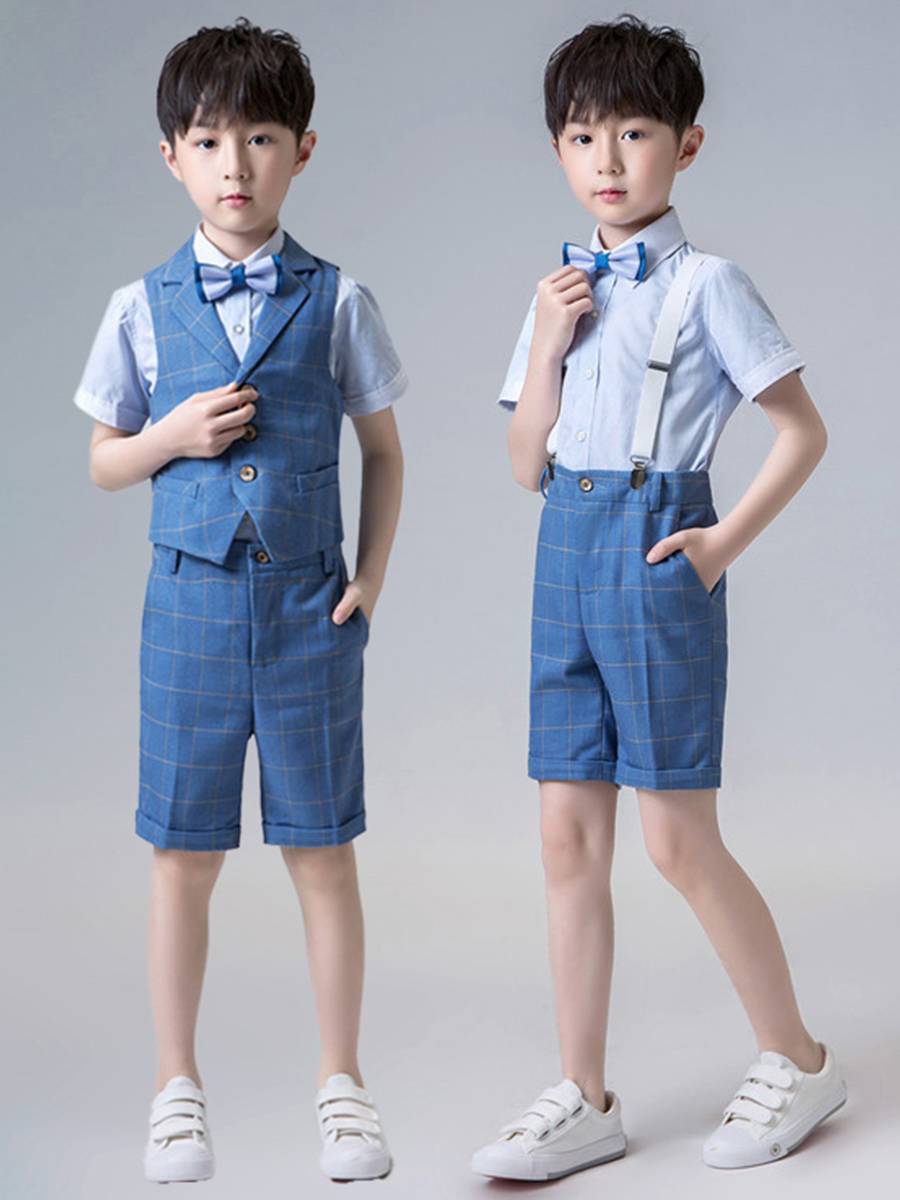 Boys' dress set Xia Shuai Little Host suit Boy Flower Flower Boy Sweet Children's Walking Clothing Performance Service