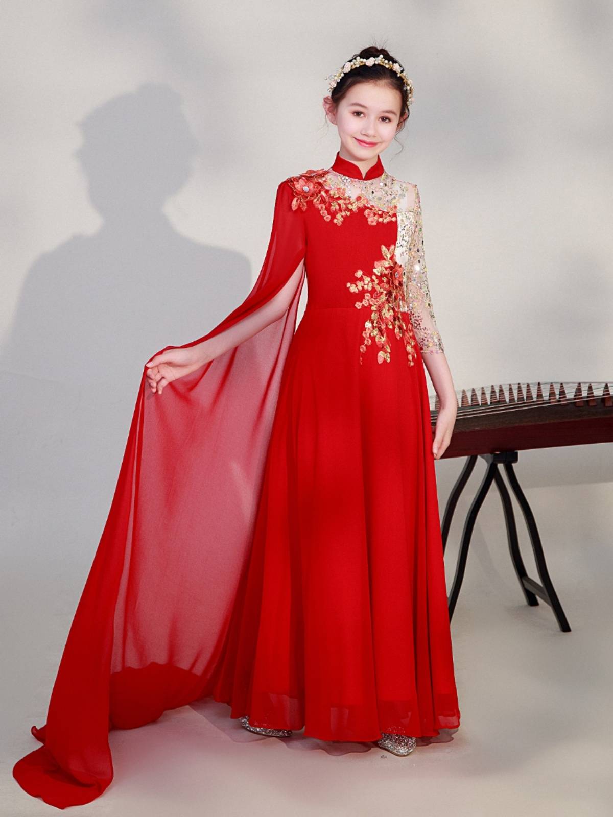 2024 New Chinese style girls play Guzheng performances for children Pipa Performing Chorus Dress Host