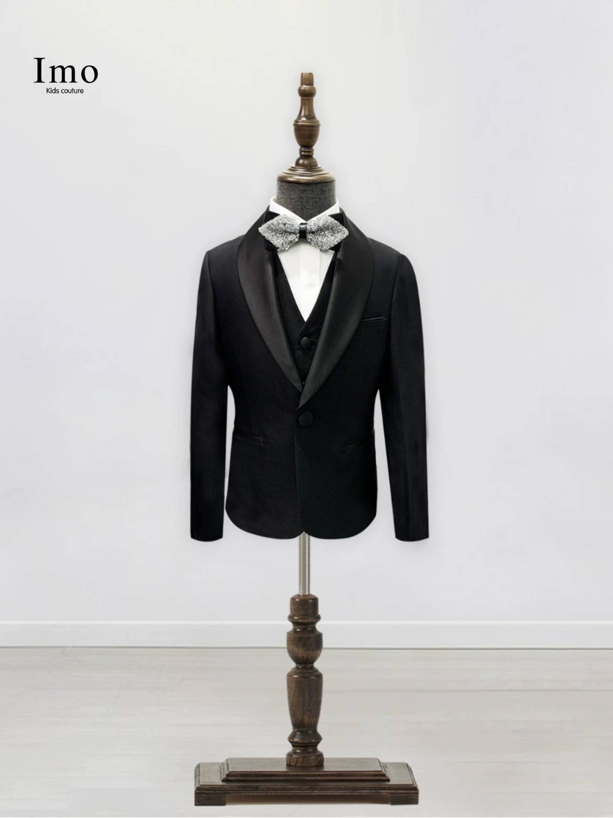 IMO children's suit black suite mid -children walking show, flower girl small suit performance host piano boy dress