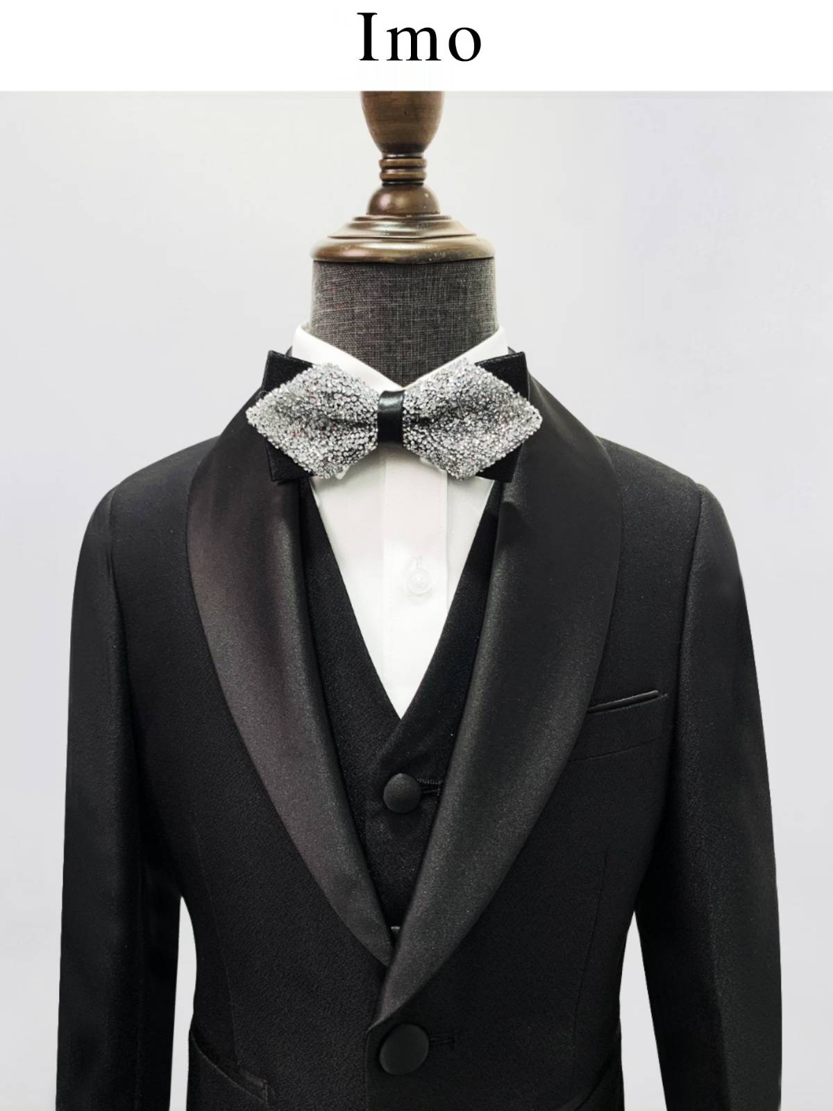 IMO children's suit black suite mid -children walking show, flower girl small suit performance host piano boy dress