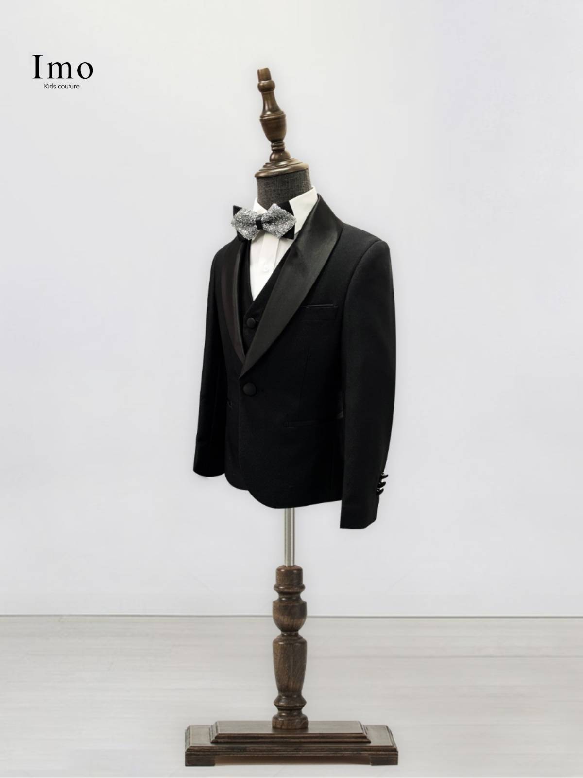 IMO children's suit black suite mid -children walking show, flower girl small suit performance host piano boy dress