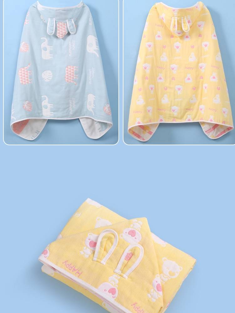 Infant pure cotton gauze bath towels with hat cloak children's bathing water bathrobe baby male girl breathable cloak