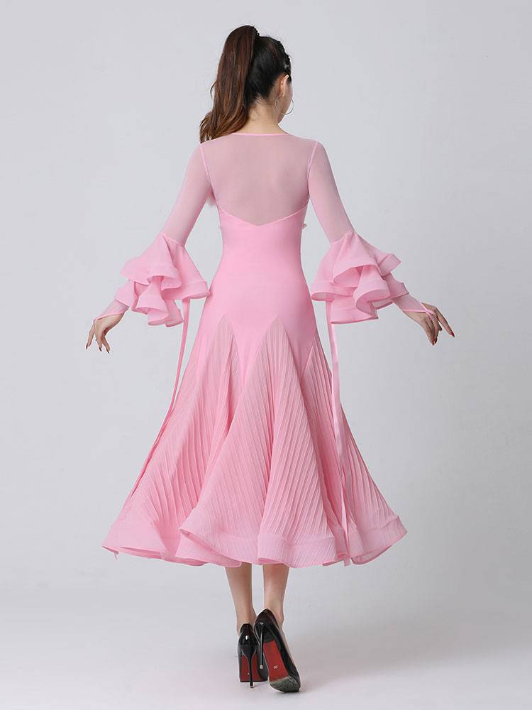 Danbao pink modern dance new national standard dance Walz dress dancing set exercise performance suit dress long sleeves