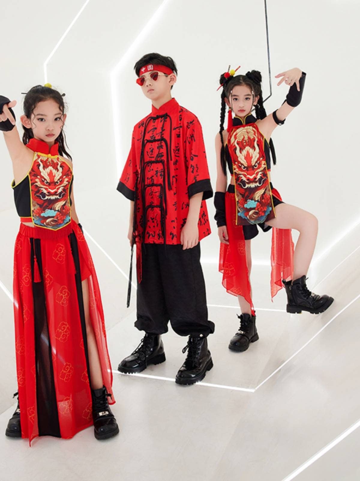 Jazz Dance Performance of Children's Guo Chao Girls runway show Tide Cool Six One Performance Clothing Children La Team