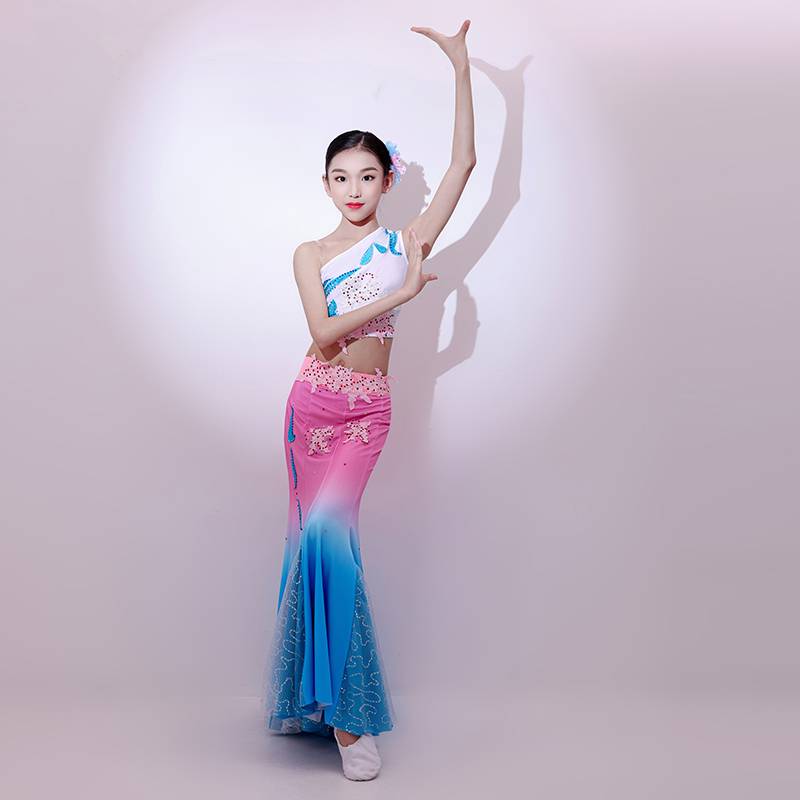 Dai Township's Rain Dance Service Children's Dai Dance Clothing Performance Series West Shuangda Na Na Girl Peacock Dance Fish Tail Skirt