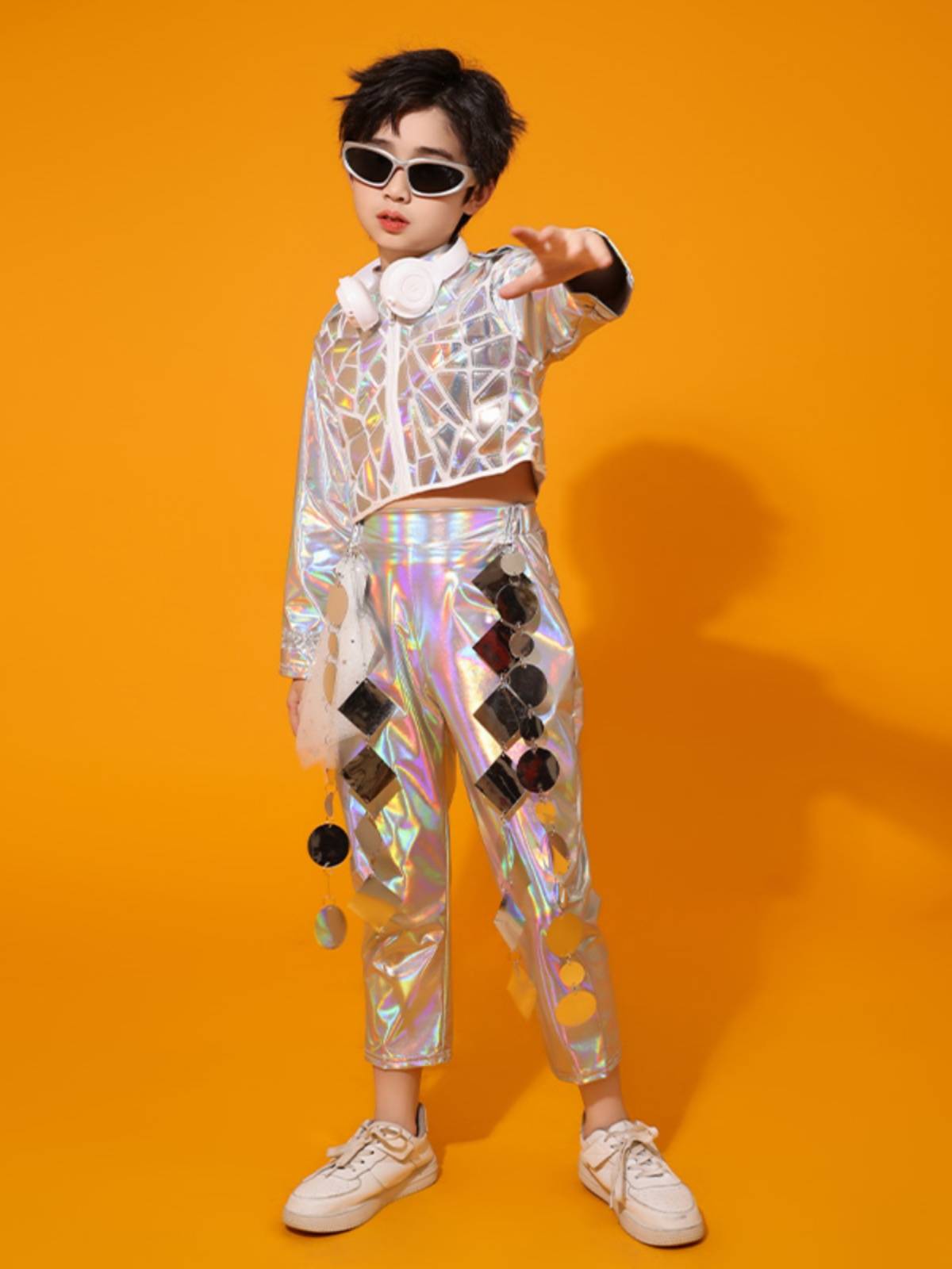 Children's silver sequins performance service girl model Future science and technology photography take -off set Yuan universe performance service