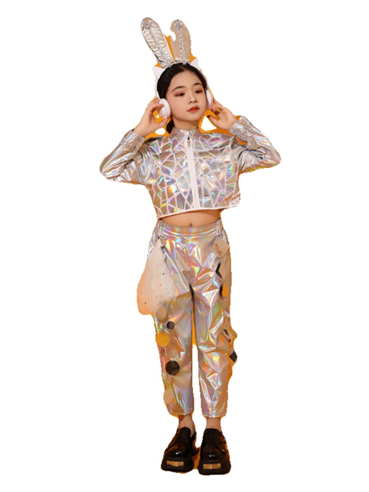 Children's silver sequins performance service girl model Future science and technology photography take -off set Yuan universe performance service