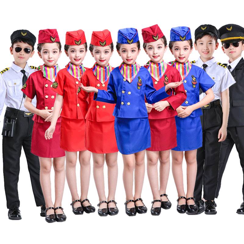 Children ’s flight attendant captain Kong Shao performed the aircraft artist to uniform the male and female children’ s empty sisters' professional performance service