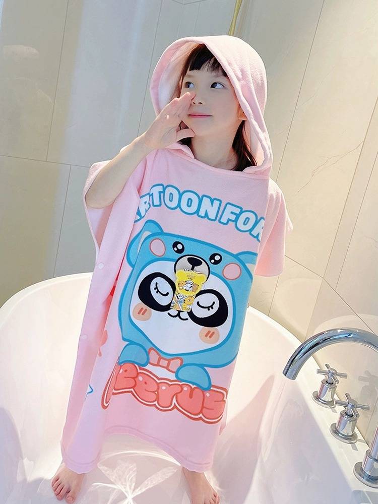Children's bath towels with hat cable bathrobes super soft, wearable baby water absorption towel, boys and girls bathing special swimming