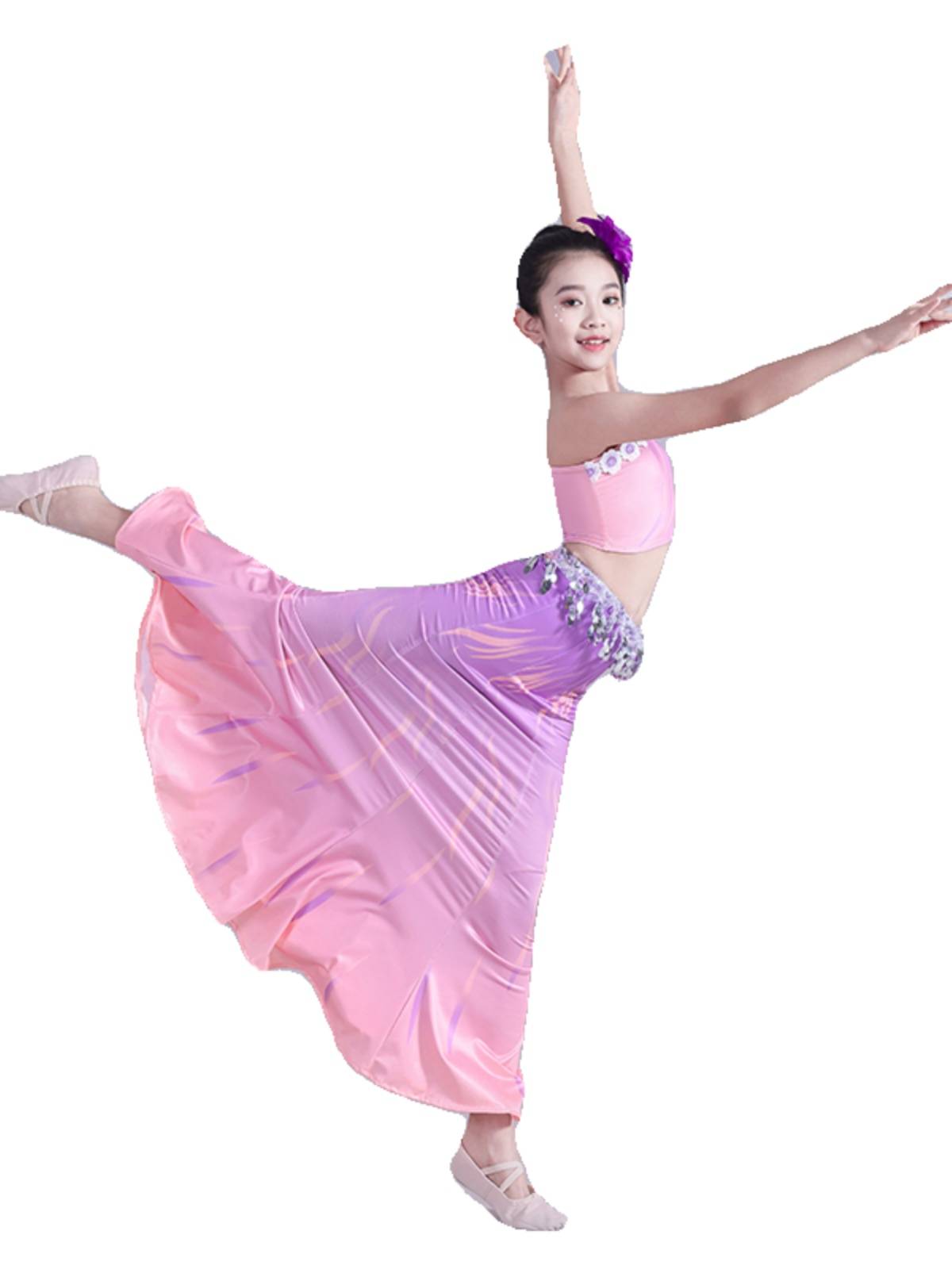2024 new children's Dai dance service girl peacock dance performance service children's fish tail bag hip hip practice skirt