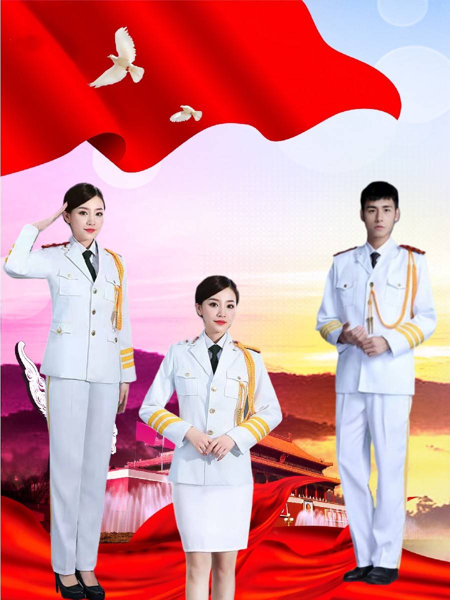 Middle school student flag -raising ceremony ceremony guard Guardian clothing drum band dress group dress men and women flag -raising guard guards clothing