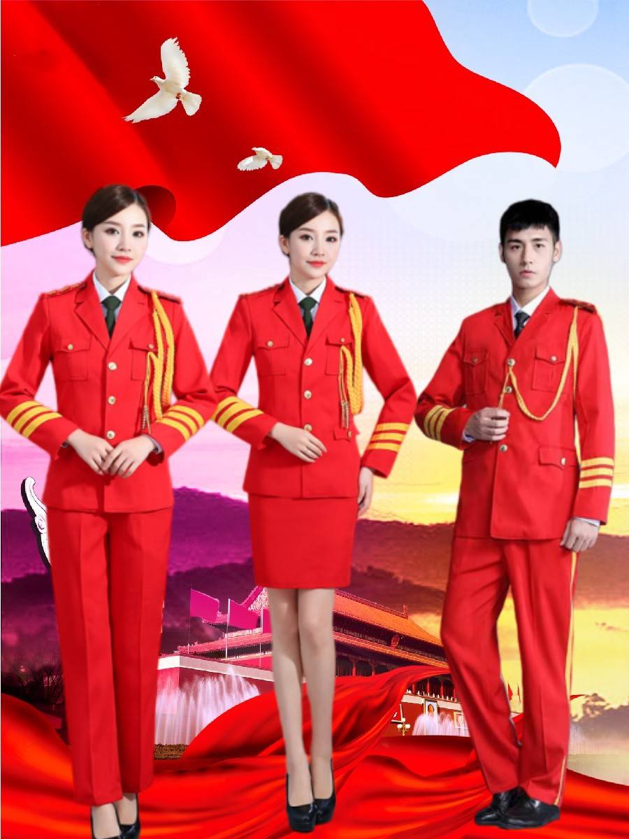 Middle school student flag -raising ceremony ceremony guard Guardian clothing drum band dress group dress men and women flag -raising guard guards clothing