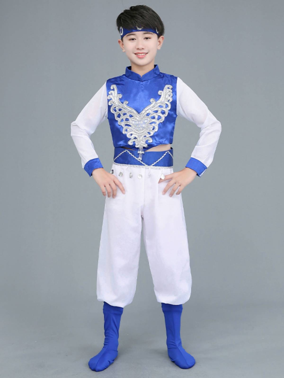 Children's Mongolian Grassland Small steed dance clothing girl white auspicious Mongolian clothing chopsticks dance performance white horses