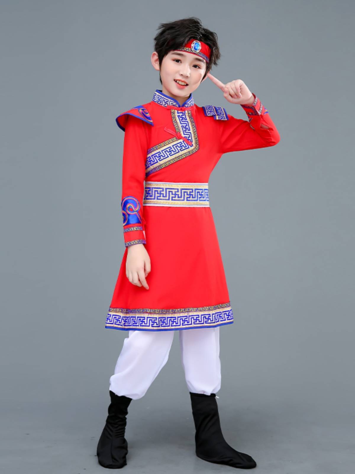 Children's Mongolian Grassland Small steed dance clothing girl white auspicious Mongolian clothing chopsticks dance performance white horses