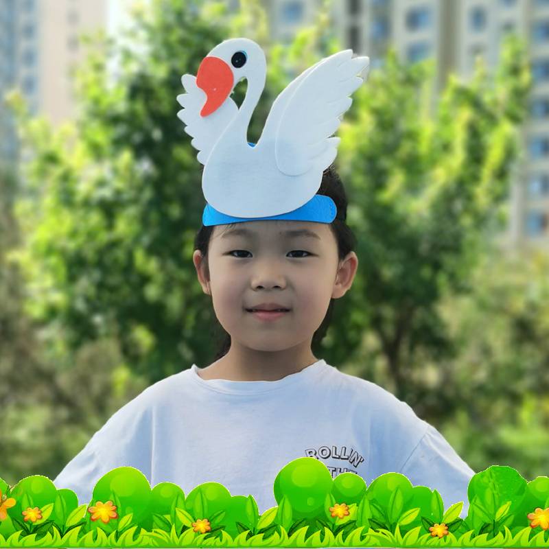 Swan White Goose Head Performance Prop Hat, Children's Character Playing the Small Animal Cartoon Terminal Set Stage