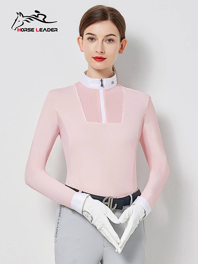 HorseLeader spring and summer women's equestrian equipment long -sleeved T -shirt speed pupper competition test stand -up collar shirt