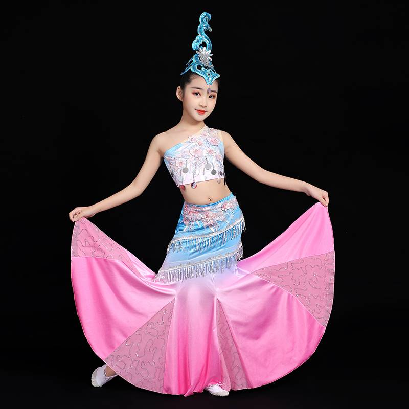 New children's Dai dance clothing Classical dance national dance repair, young children's art test peacock dance fishtail skirt suite