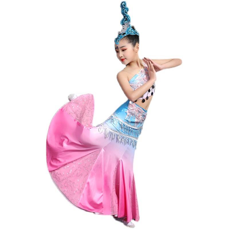 New children's Dai dance clothing Classical dance national dance repair, young children's art test peacock dance fishtail skirt suite