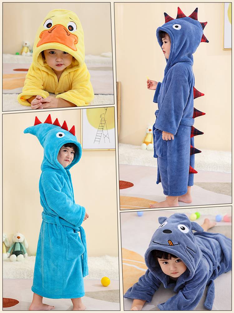 Children's bath towel bathrobe with hat cloak, swimming, bathing, water -absorbing, dried dry towel, little boy can wear yukata children