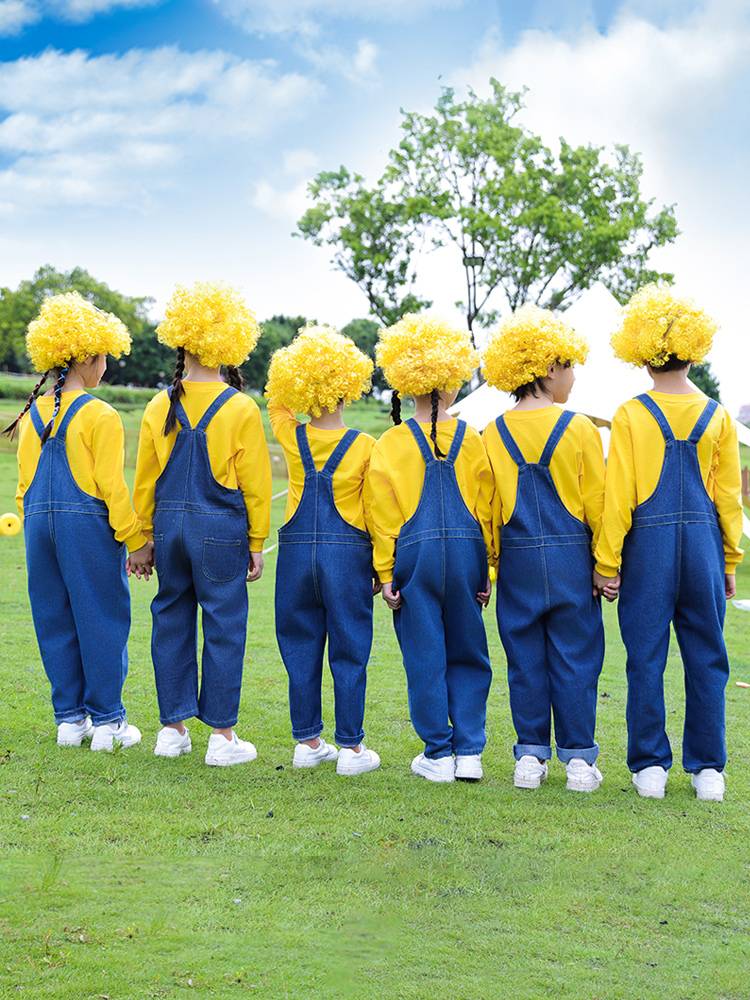 Little Yellow COS Dance Performance Kindergarten Graduation Should clothes Children's denim strap pants Liuyi performance clothing