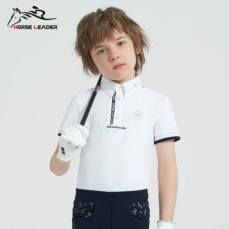 Summer children's equestrian equipment short -sleeved top T -shirt fast -drying lapel boys equestrian competition Polo shirt