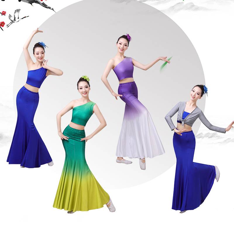 Dai dance clothing female adult stage performance service practice dance skirt long skirt peacock dance art test performance