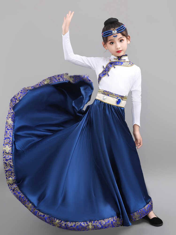Children's Mongolian dance clothing girl girls Tibetan clothes minority clothing Liuyi performance show