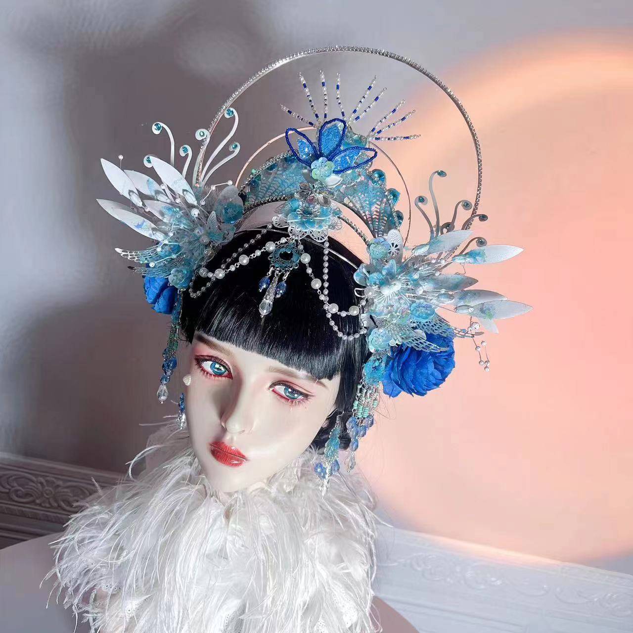 2024 new blue Atlanti theme girl model walking show piano birthday photographed dress