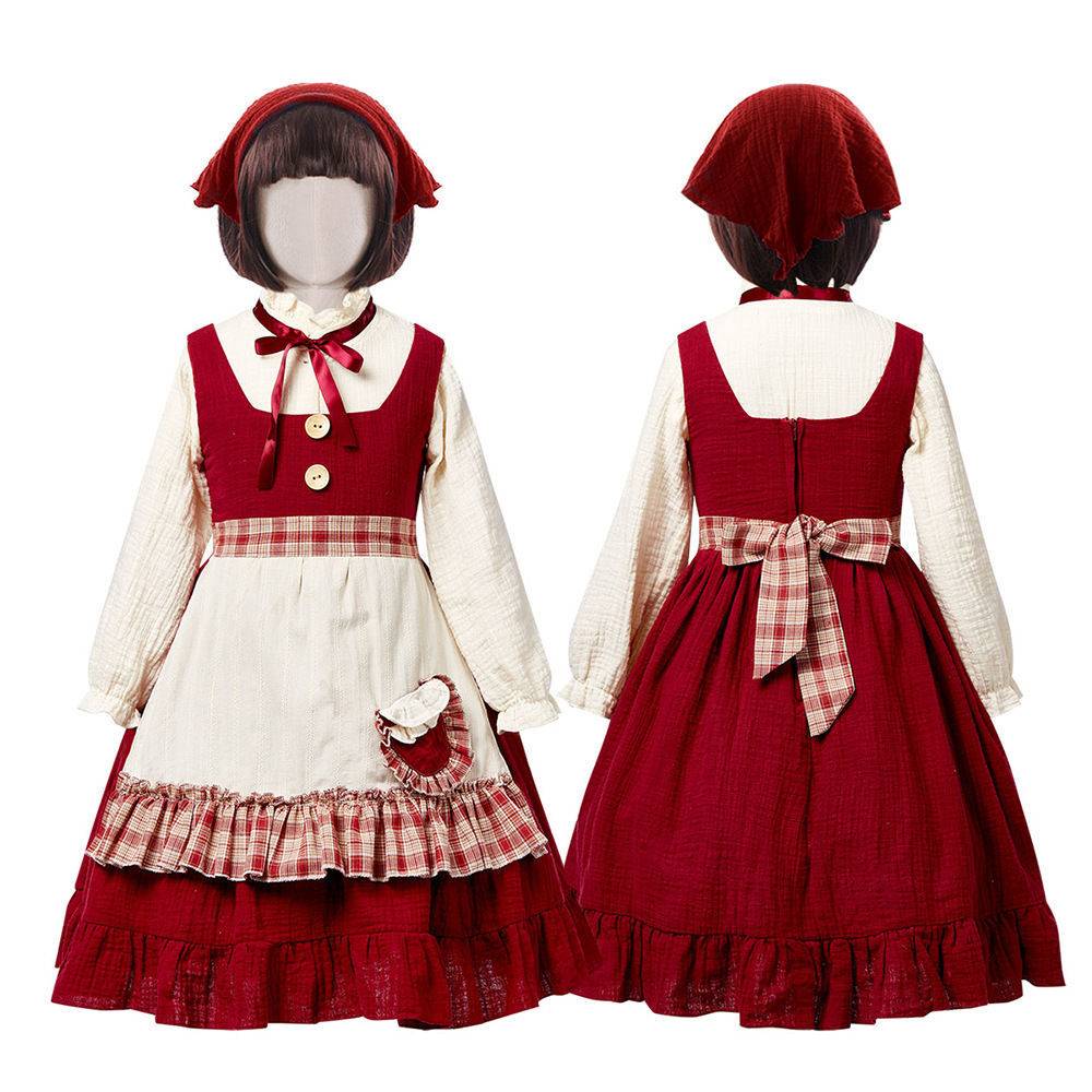 Children selling matchmates Little girl clothing Little Red House Pastoral Farm maid Civilian poor stage performances to perform clothes