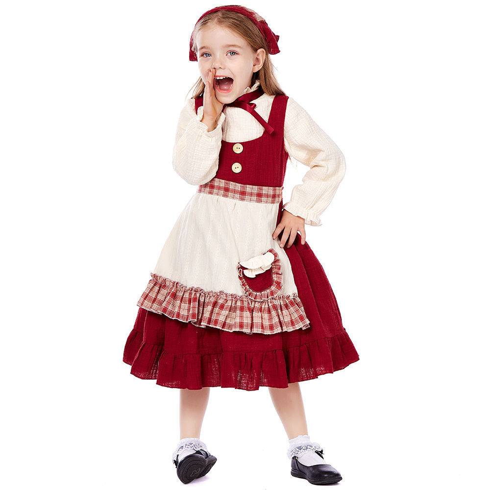 Children selling matchmates Little girl clothing Little Red House Pastoral Farm maid Civilian poor stage performances to perform clothes