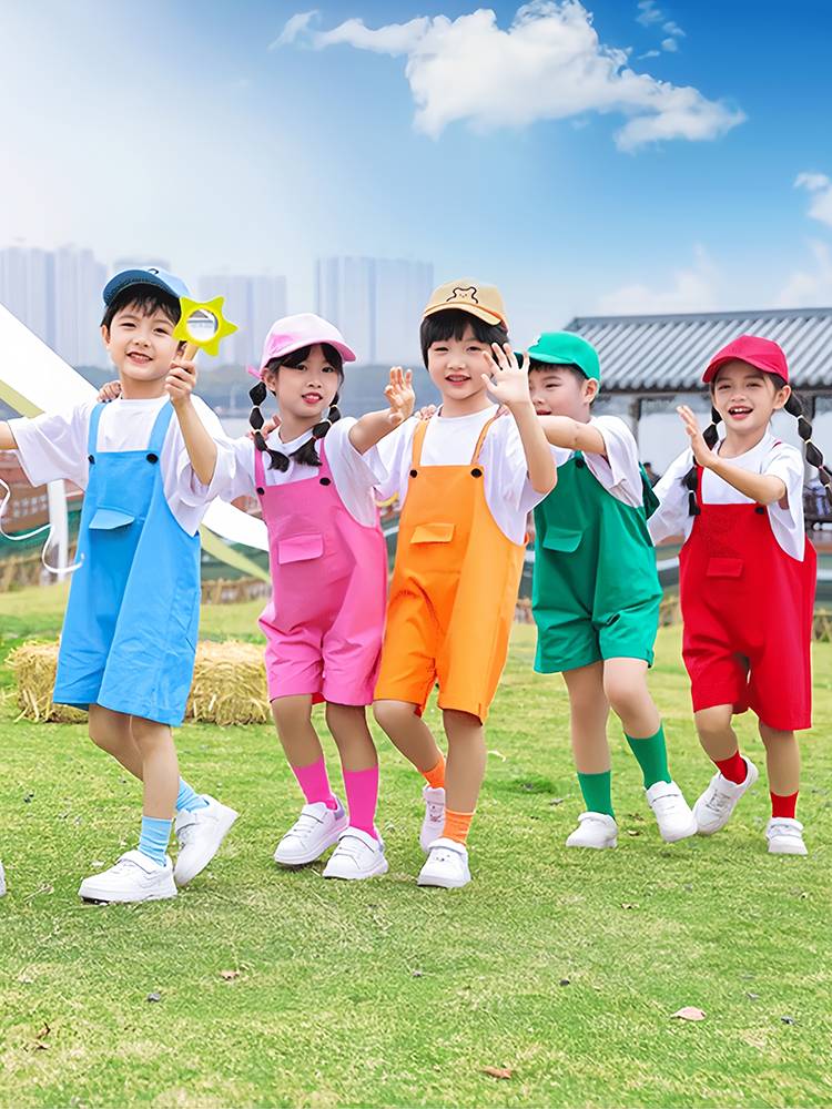 Children's dance clothing Girls' kindergarten graduation photo clothing young and small children's pure cotton color strap pants performance suit