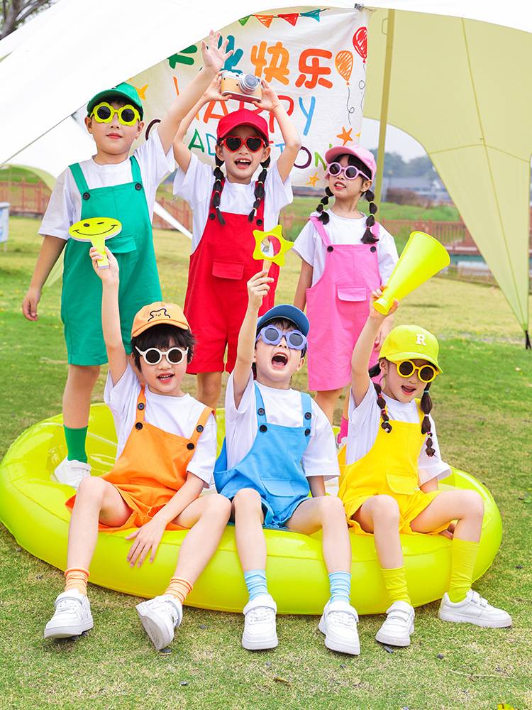 Children's dance clothing Girls' kindergarten graduation photo clothing young and small children's pure cotton color strap pants performance suit