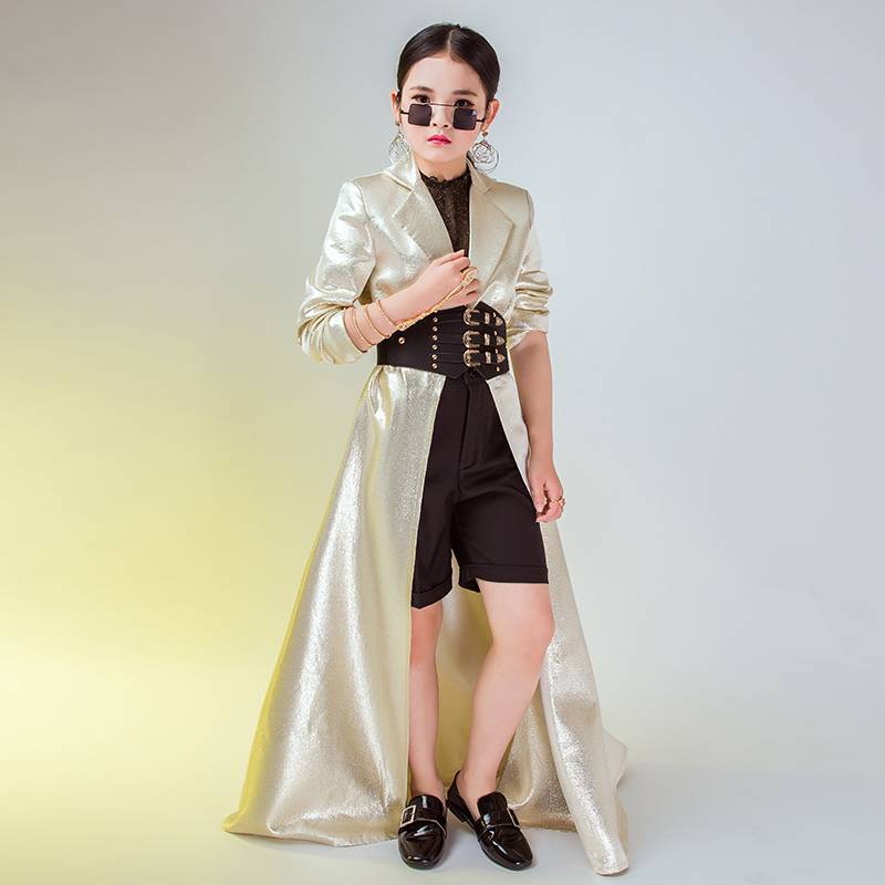 Lease girls suit models for children's performance service technology style fashion trend suits golden windbreaker warfare uniform