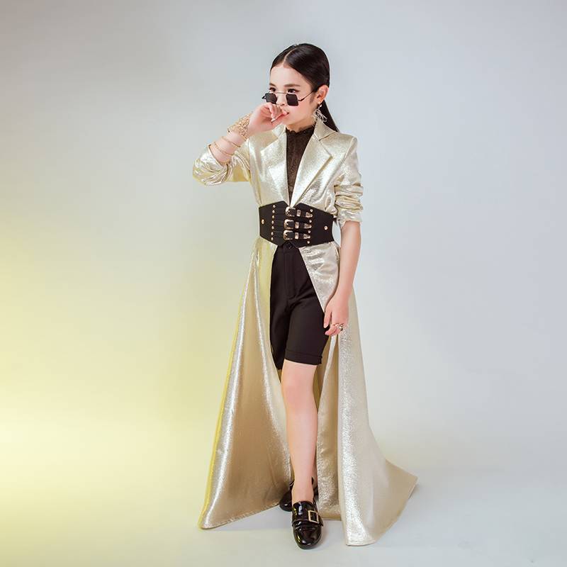Lease girls suit models for children's performance service technology style fashion trend suits golden windbreaker warfare uniform