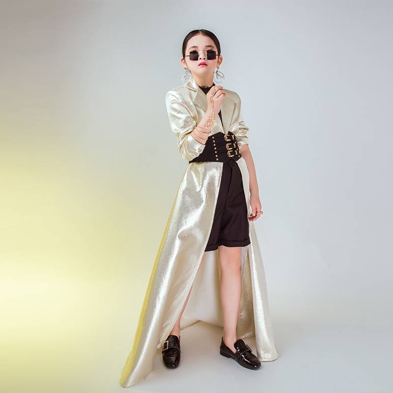 Lease girls suit models for children's performance service technology style fashion trend suits golden windbreaker warfare uniform