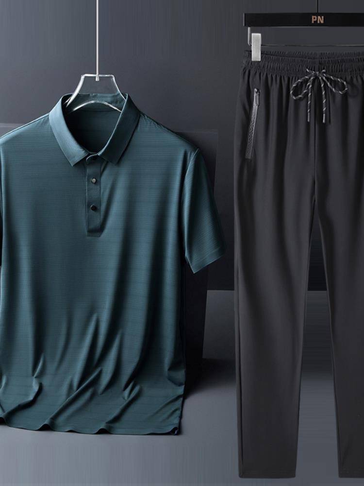 Jordan adapted dad short -sleeved T -shirt men's summer leisure middle -aged and elderly ice silk set father top half -middle -aged