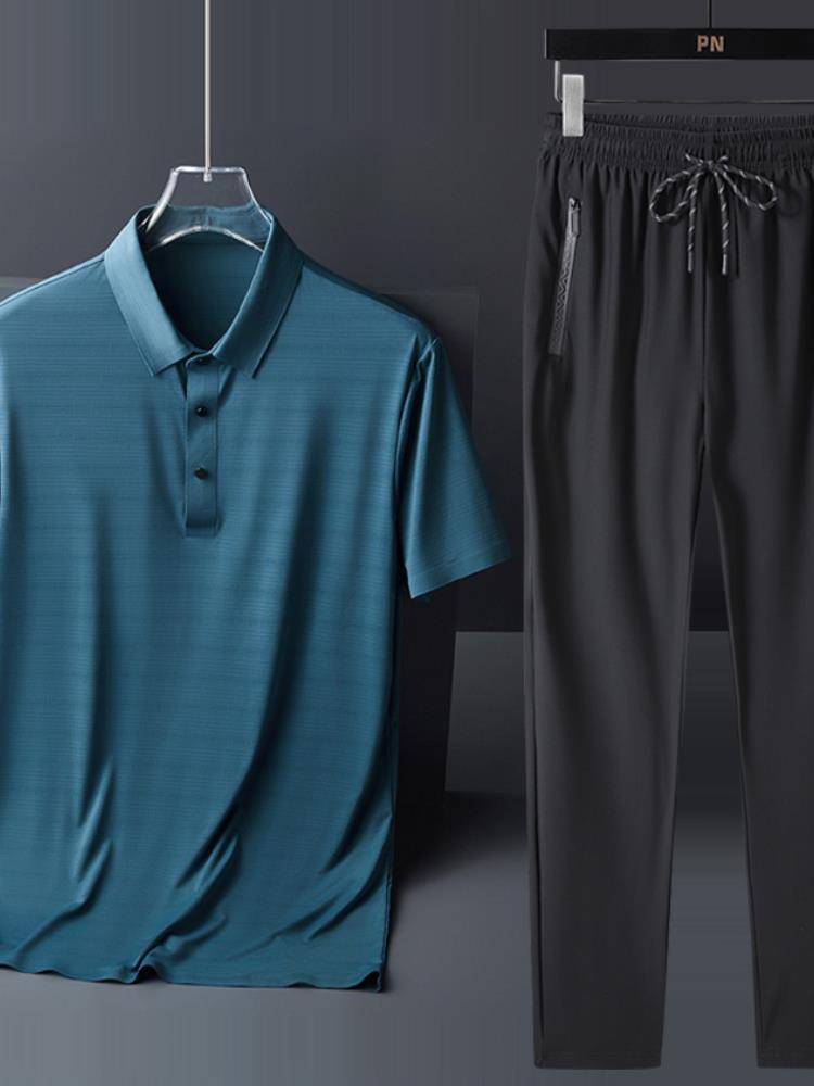 Jordan adapted dad short -sleeved T -shirt men's summer leisure middle -aged and elderly ice silk set father top half -middle -aged