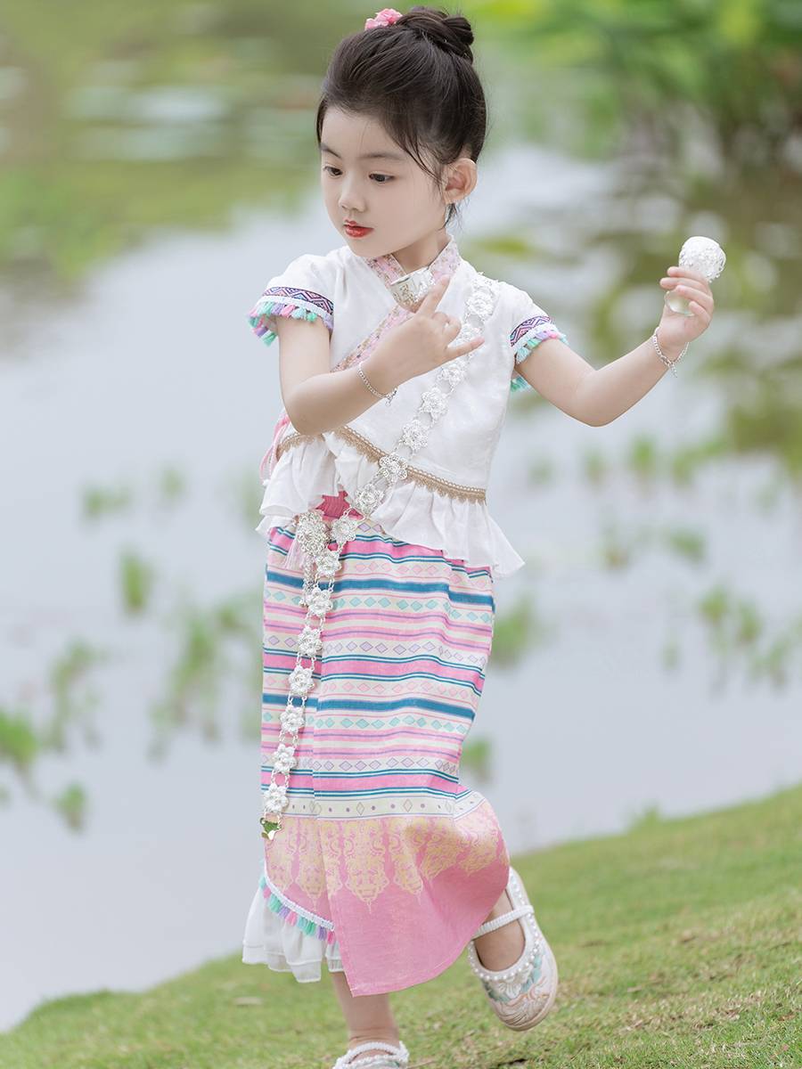 Girls' national style clothing dress summer children's ethnic minority dance performance clothing little girl Dai clothing