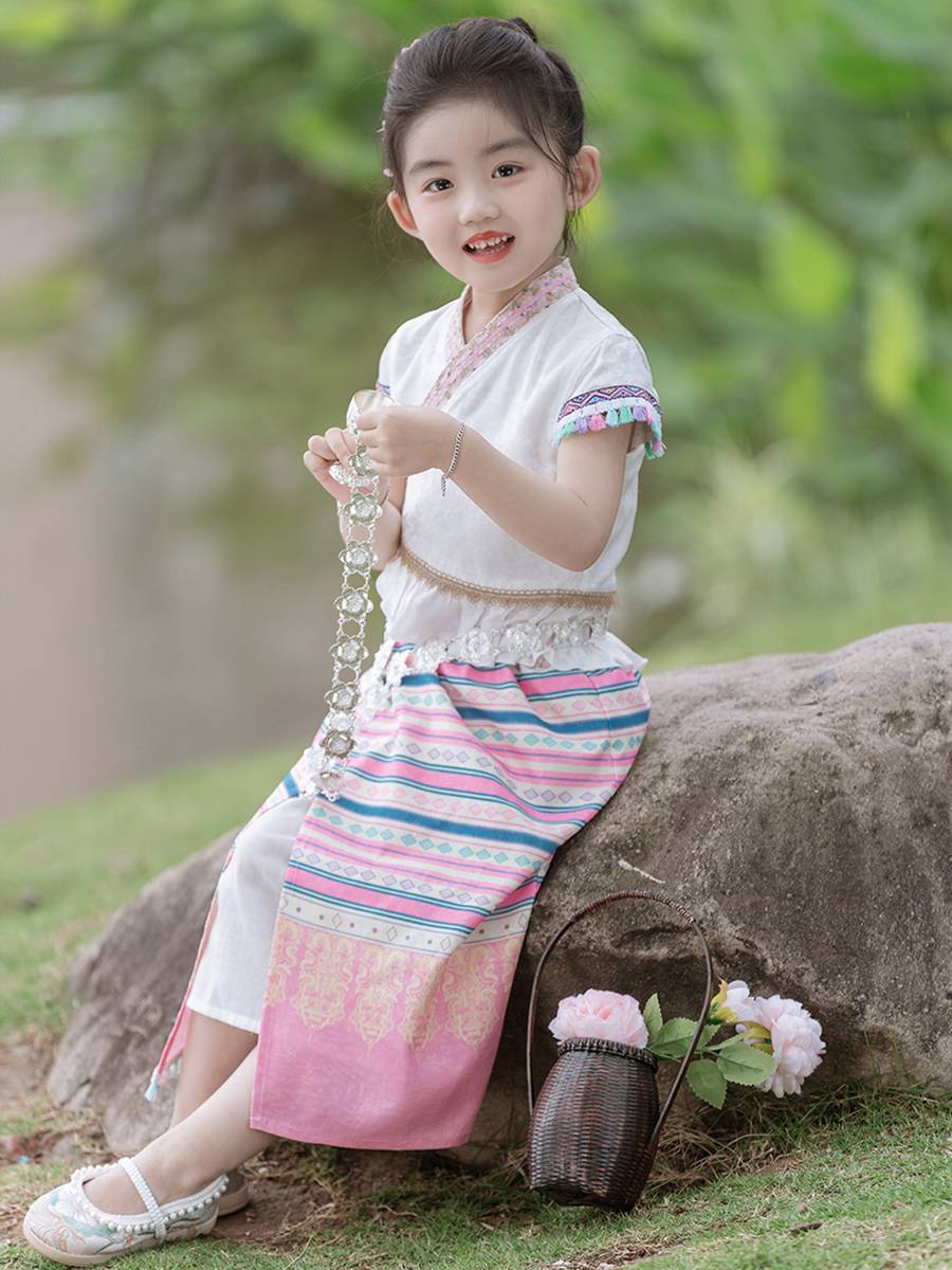 Girls' national style clothing dress summer children's ethnic minority dance performance clothing little girl Dai clothing
