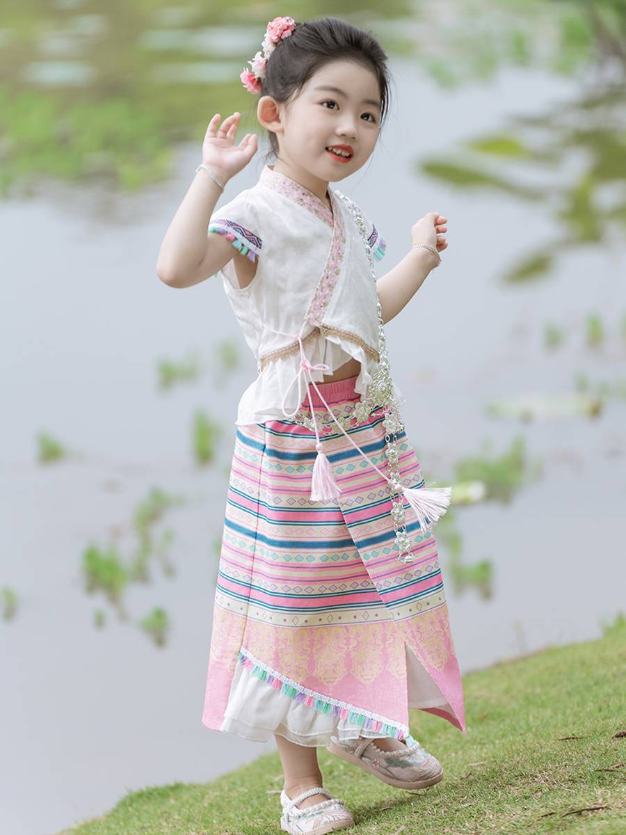 Girls' national style clothing dress summer children's ethnic minority dance performance clothing little girl Dai clothing