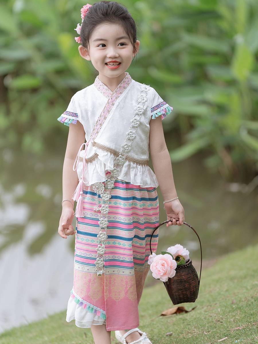 Girls' national style clothing dress summer children's ethnic minority dance performance clothing little girl Dai clothing