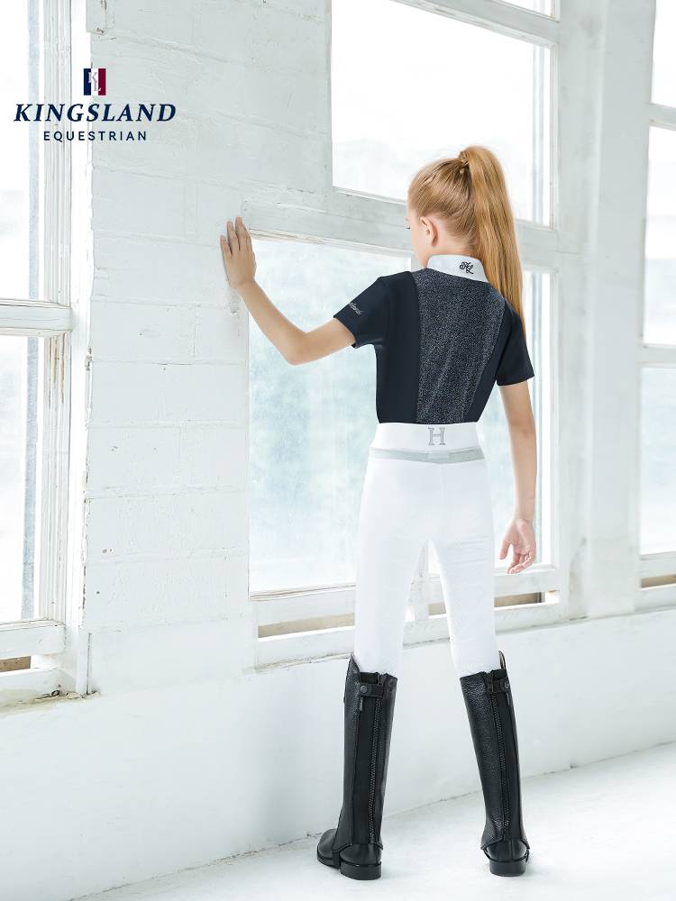 335 Europe imported kingsland Children's summer ultra -thin equestrian riding silver shirt short -sleeved girl