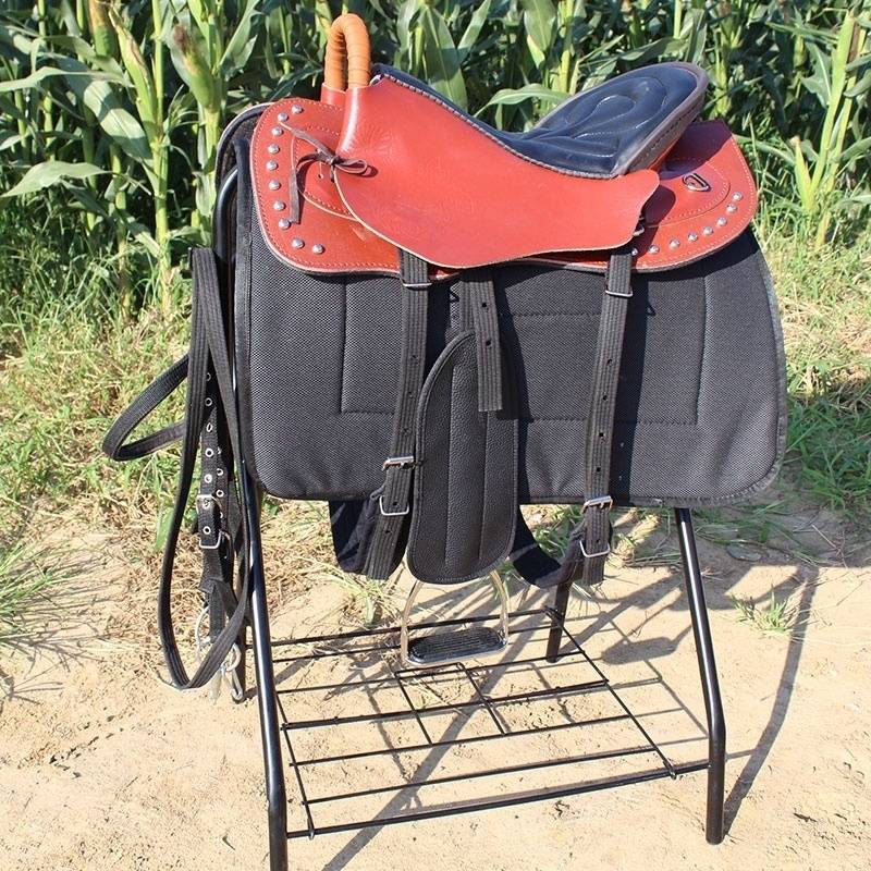 The red saddles of the red pony are full